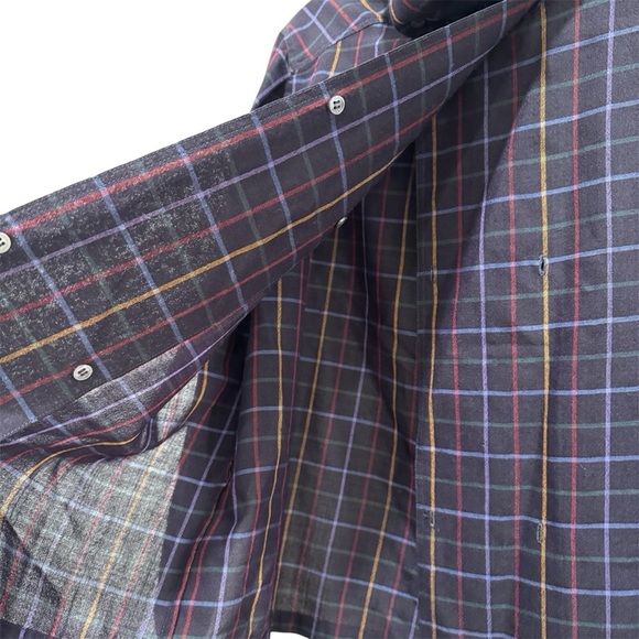 Vintage 80s Christian Dior Wool Turtleneck Button Down Shirt Retro Plaid Navy 14 - Picture 9 of 16